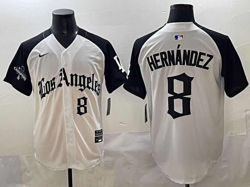 Men 2025 Los Angeles Dodgers #8 Hernandez White black Five generations Joint Name Nike MLB Jersey style 5265
